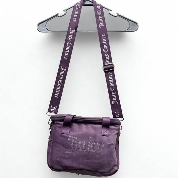 Juicy Couture Handbags - Juicy Couture Purple Velour‎ Cooler Lunch Bag Rhinestone Heart Zipper